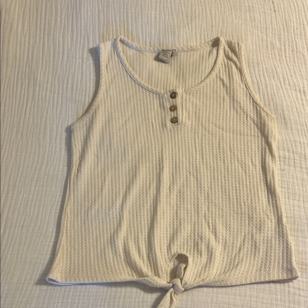 Paper Crane Cream Textured Tank Top with Button Accents